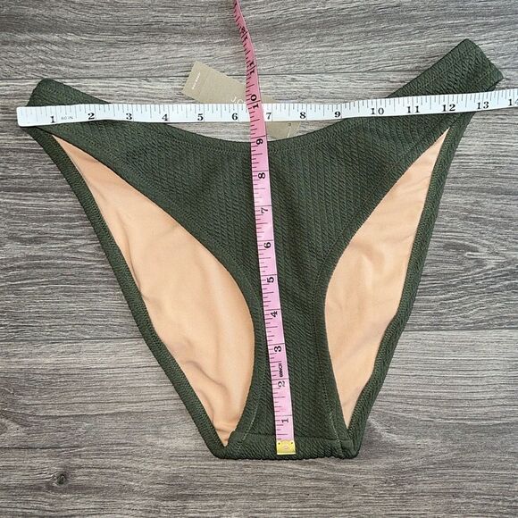 J.CREW Textured Cheeky Bikini Bottom Small Curved-Waist High Cut Olive Green NWT - Picture 6 of 6